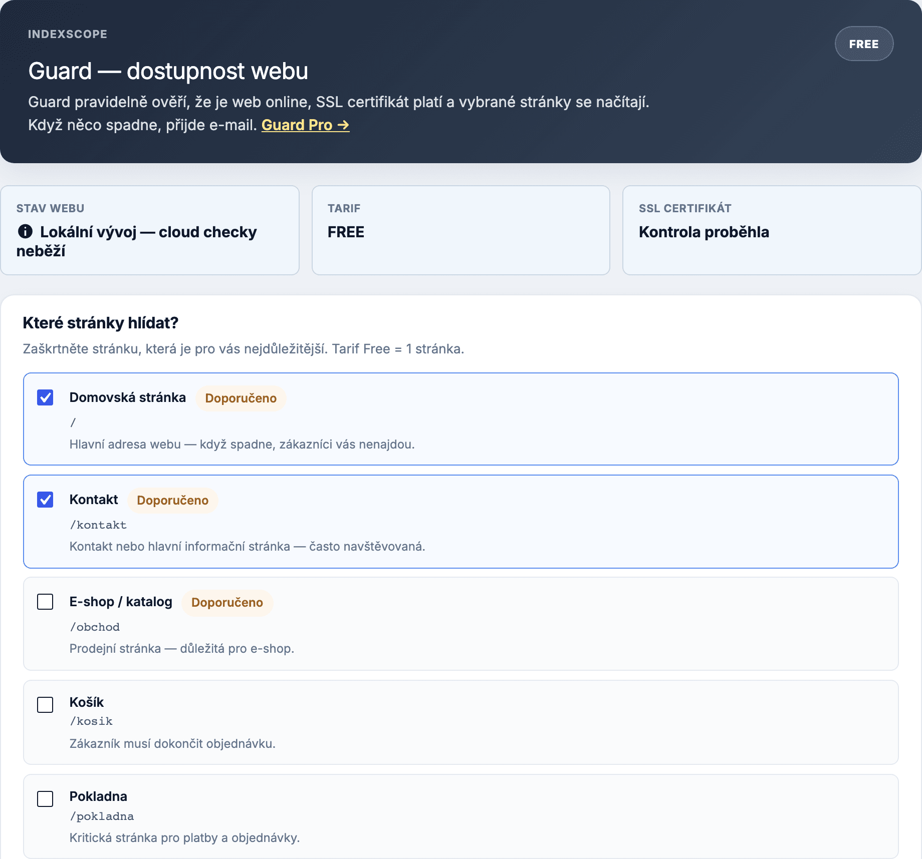 Puluno Guard — nastavení monitoringu