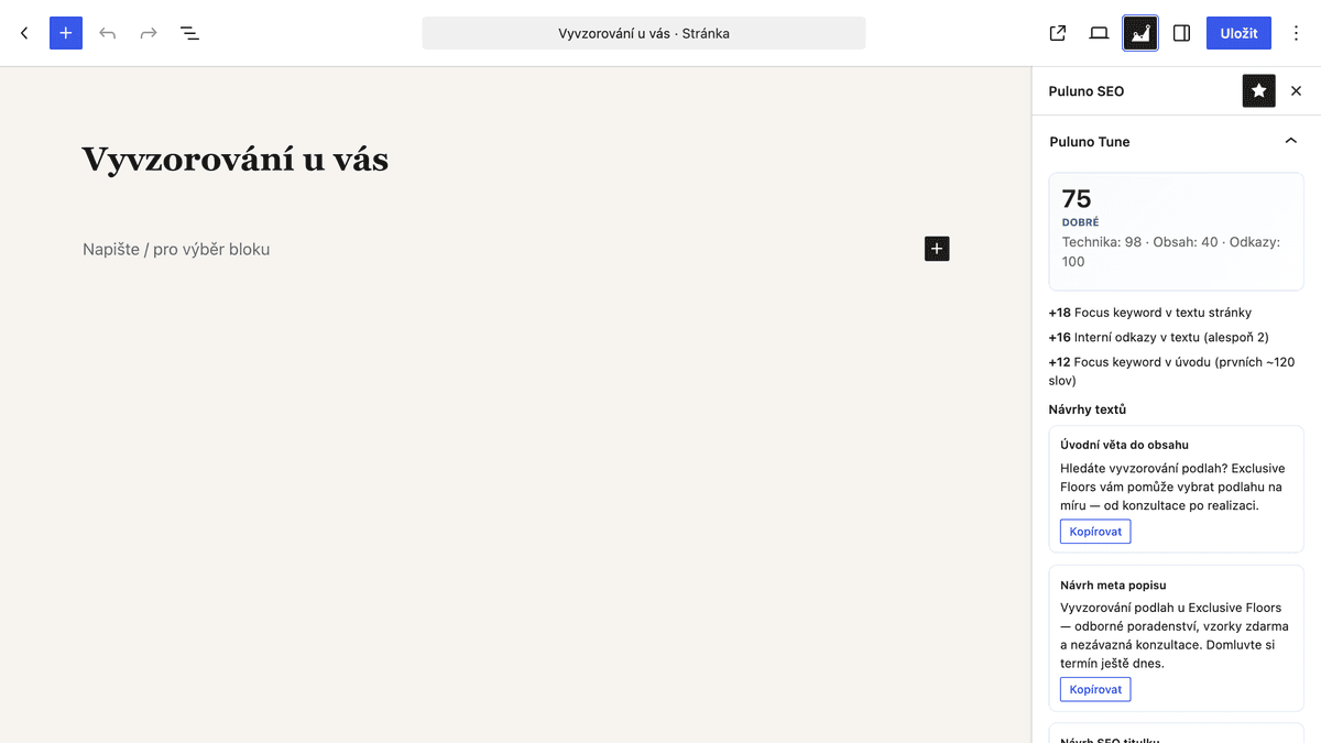Editor sidebar a SERP náhled