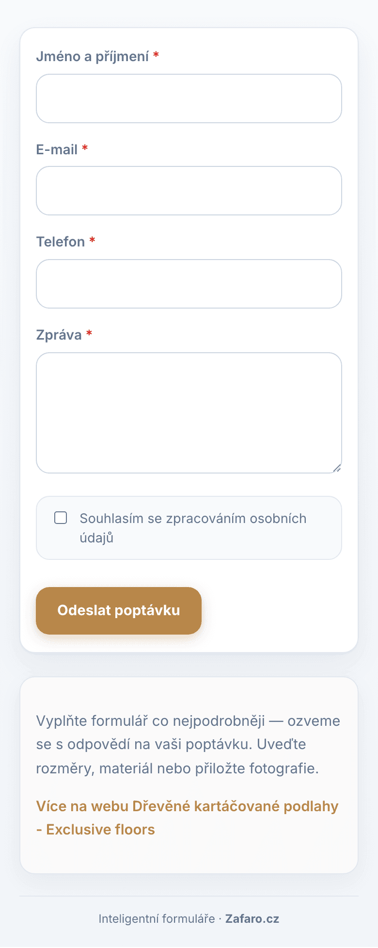 Kontaktní formulář Puluno Forms — mobilní zobrazení