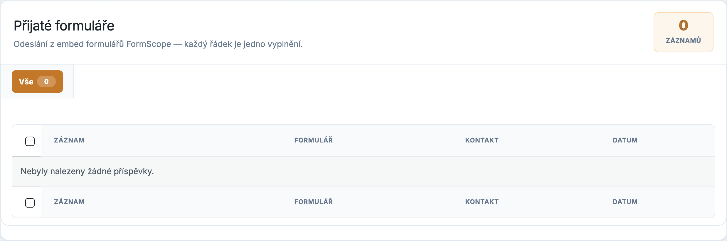 Seznam přijatých formulářů Puluno Forms