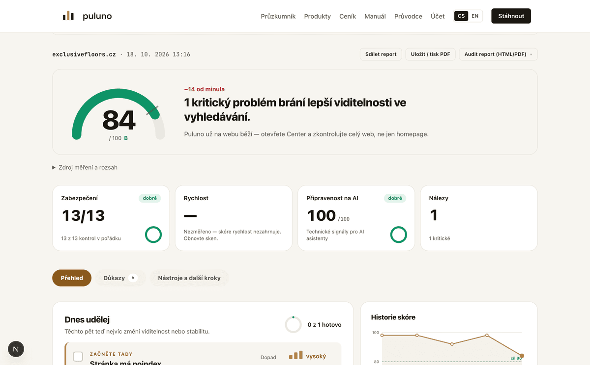 Puluno průzkumník — SEO audit URL